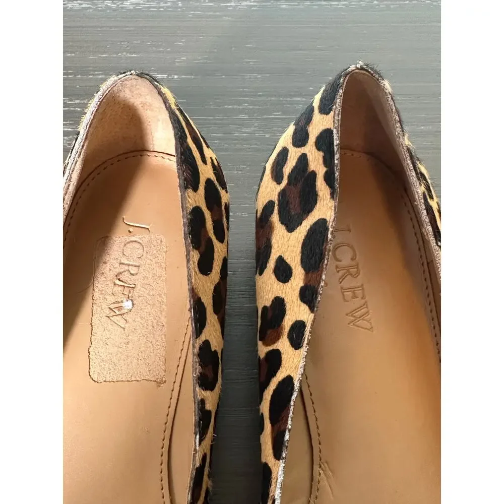 J.Crew Leopard Calf Hair Block Heel Pumps Size 7 Animal Print Leather Shoes